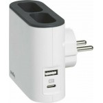 Адаптер за контакт плосък 2х Евро контакт 6A и USB A+C 49401 Legrand